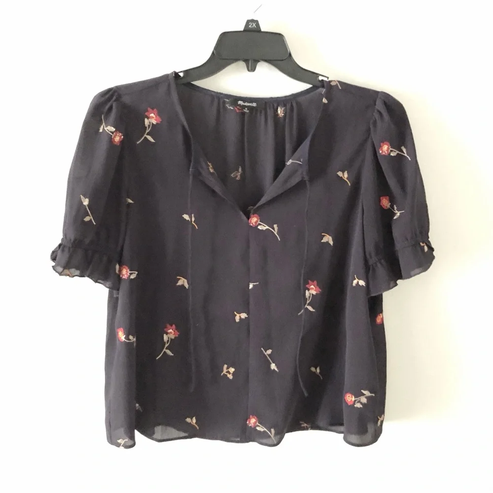 Madewell Zephyr Embroidered Floral Top Boho Fall Medium